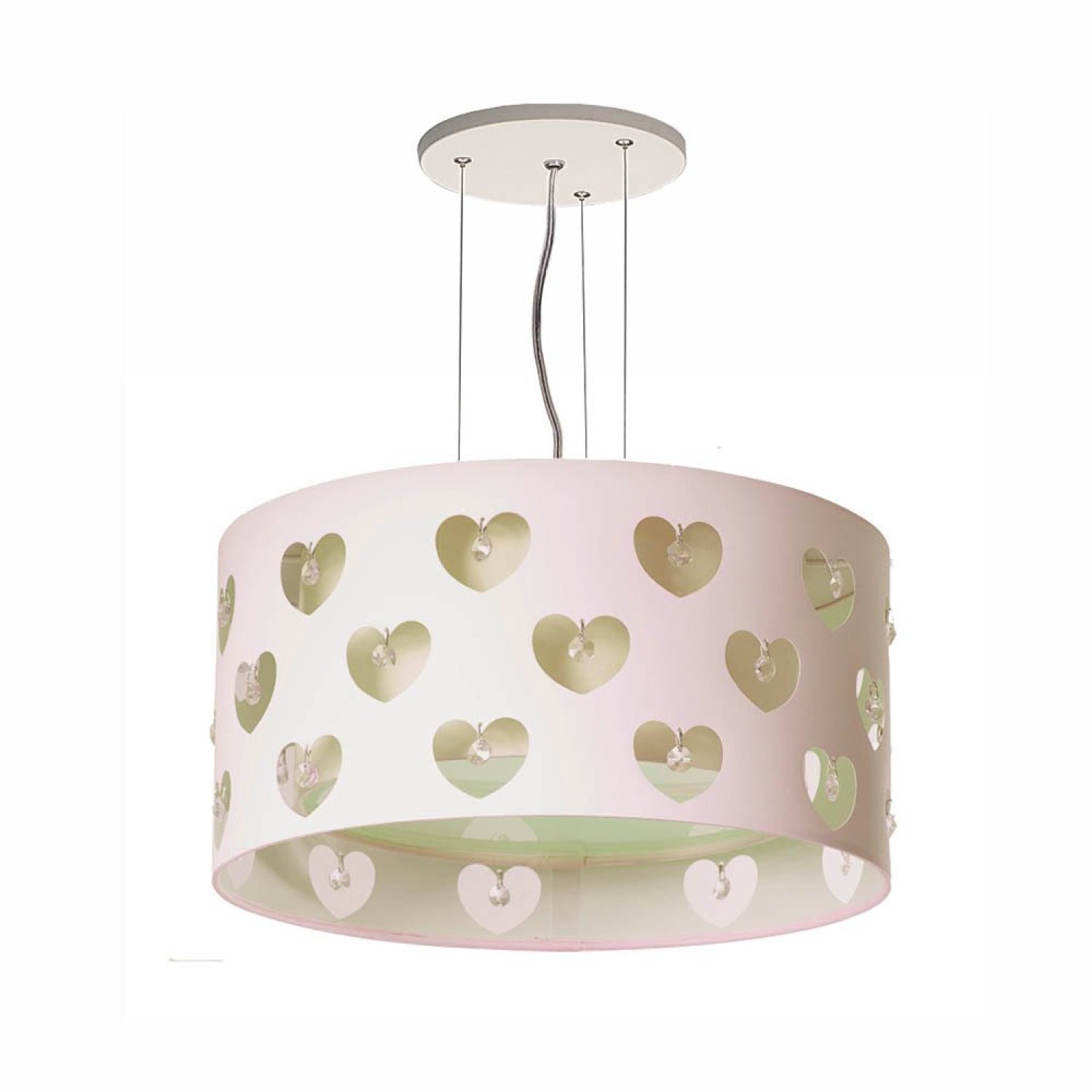 Lustre Infantil Pendente Corações Com Cristais 30x16 Cru/branco