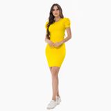 Vestido Malha Zipituka Manga Princesa Canelado 54 Amarelo - Amarelo - G