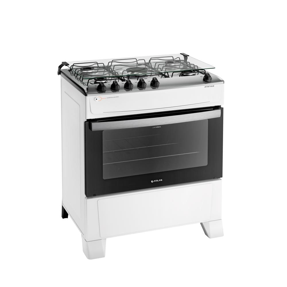 Fogão 5 Bocas Branco Com Mesa Inox Atlas Atenas Bivolt