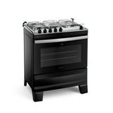 Fogão 5 Bocas Preto Com Mesa Inox Atlas Agile Up Bivolt