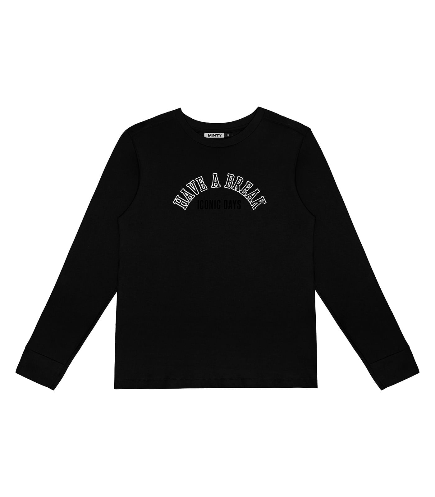 Camiseta Manga Longa Juvenil Em Meia Malha Minty Preto 12