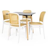 Conjunto Mesa De Jantar Quadrada Eiffel Preta 80x80cm Com 4 Cadeiras Roma - Branco