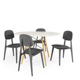 Conjunto Mesa De Jantar Redonda Eiffel Branca 100cm Com 4 Cadeiras Itália - Preto