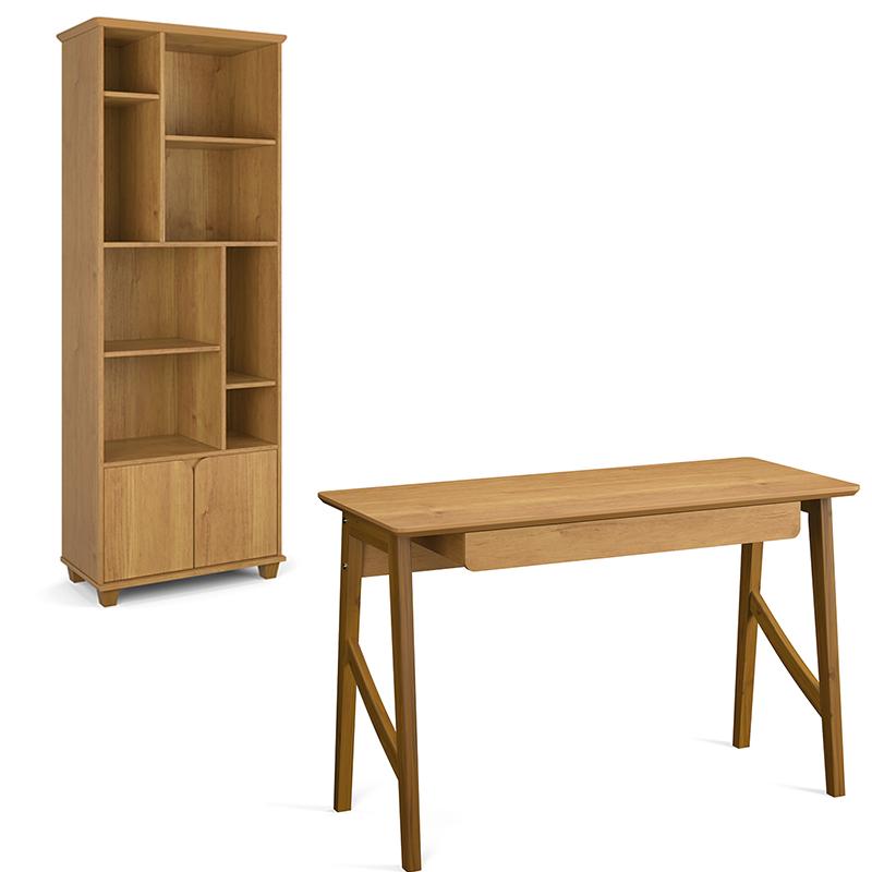 Conjunto De Escrivaninha Com 1 Gaveta E Livreiro Taurus Cinamomo