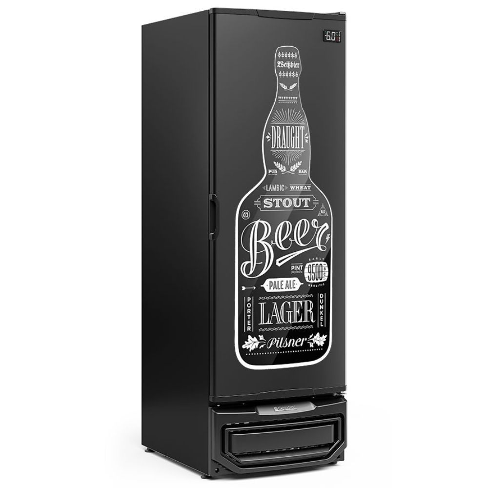 Cervejeira Vertical Com Porta Cega Adesivada Gcb57 Gelopar Refrigerador 578 Litros Preto 220v