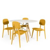 Conjunto Mesa De Jantar Redonda Eiffel Branca 100cm Com 4 Cadeiras Itália - Amarelo