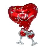 Balão De Festa Metalizado Coração Com Taças Te Amo