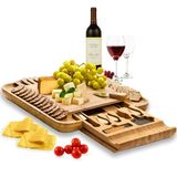 Conjunto Premium De Queijo De Bambu - Grandes Tábuas De Charcuterie &amp; Cheese Board E Conjunto De Facas - Prato De Queijo De Carne De Vinho