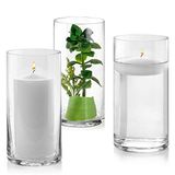 Conjunto De 3 Vasos De Cilindro De Vidro De 8 Polegadas De Altura - Multiuso: Vela Pilar, Porta-velas Flutuantes Ou Vaso De Flores – Perfe