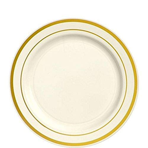 Utensílios De Mesa Amscan Party, Placas Redondas De Plástico Premium Com Guarnição De Ouro, Suprimentos De Festa, Creme, 7 1/2, 20ct