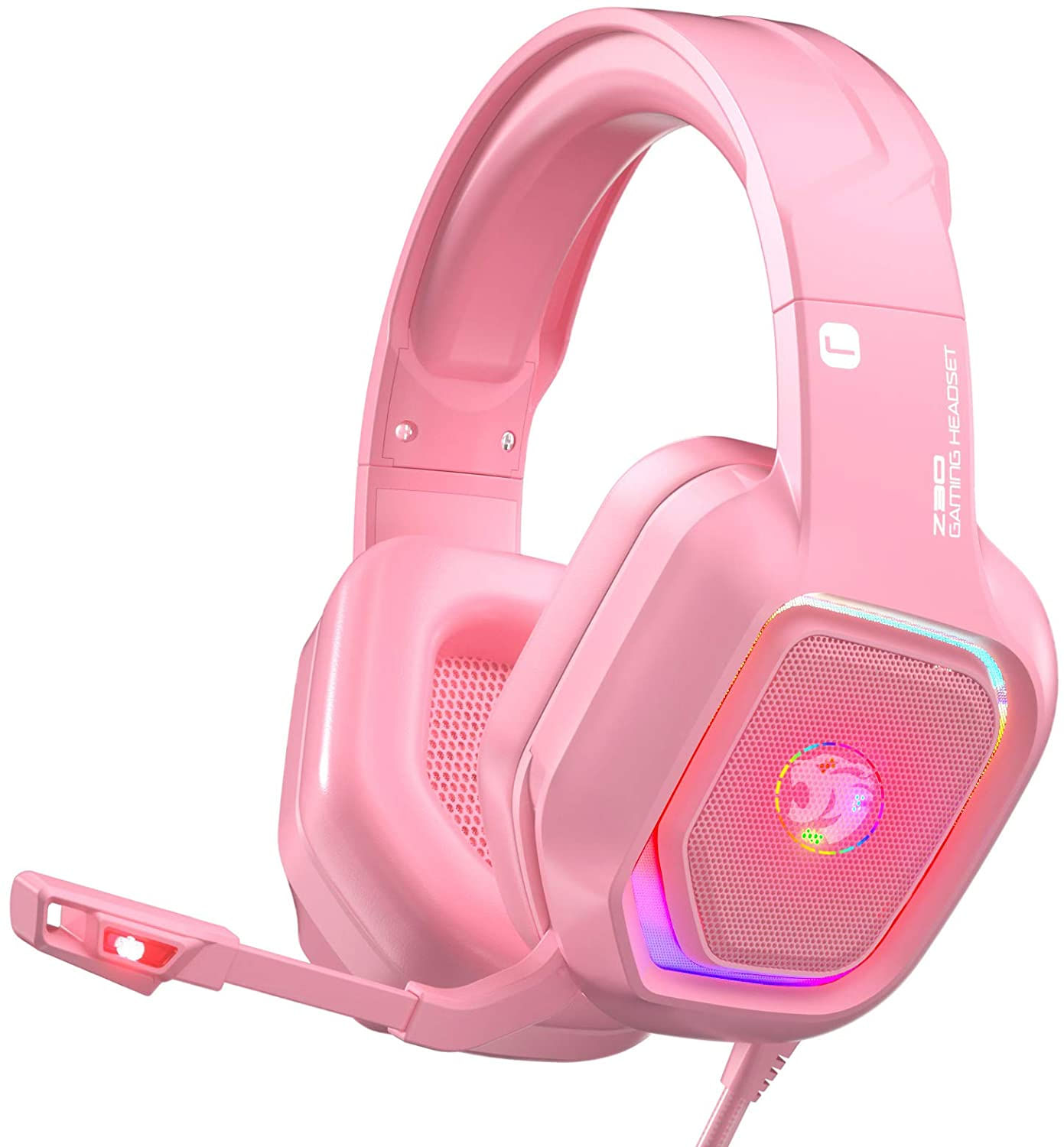 Ziumier Z30 Pink Gaming Headset Para Ps4 Ps5 Xbox One Pc Fone De Ouvido Over-ear Com Microfone De Cancelamento De Ruído Led Fluindo Rgb