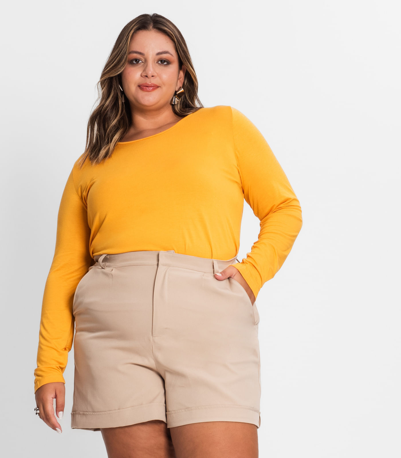 Blusa Manga Longa Viscotorcion Secret Glam Amarelo Plus G4