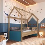 Cama Infantil Montessoriana 1 Colchão Incluso Aveiro Oak/azul Secreto