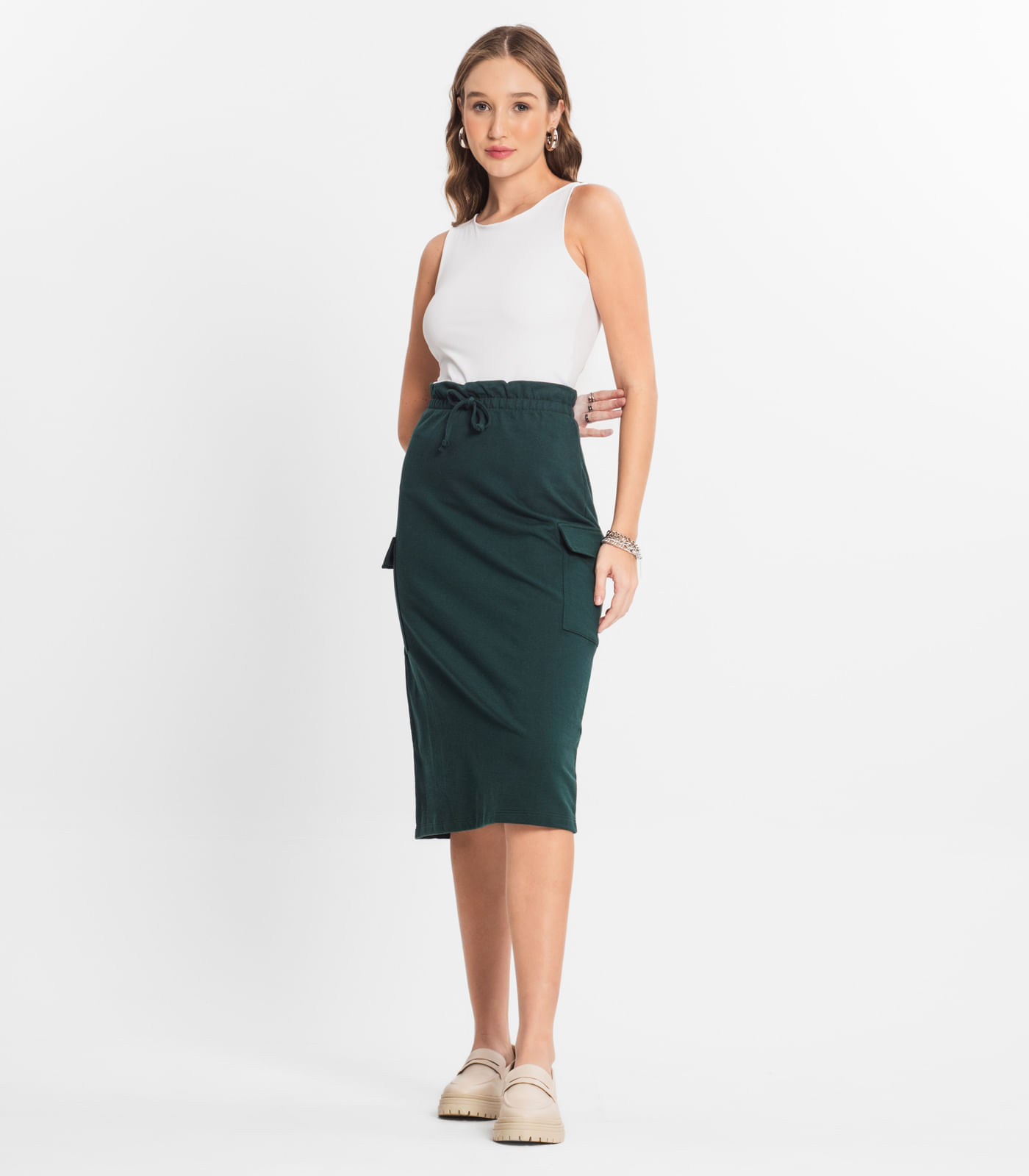 Saia Midi Cargo Feminino Select Verde G