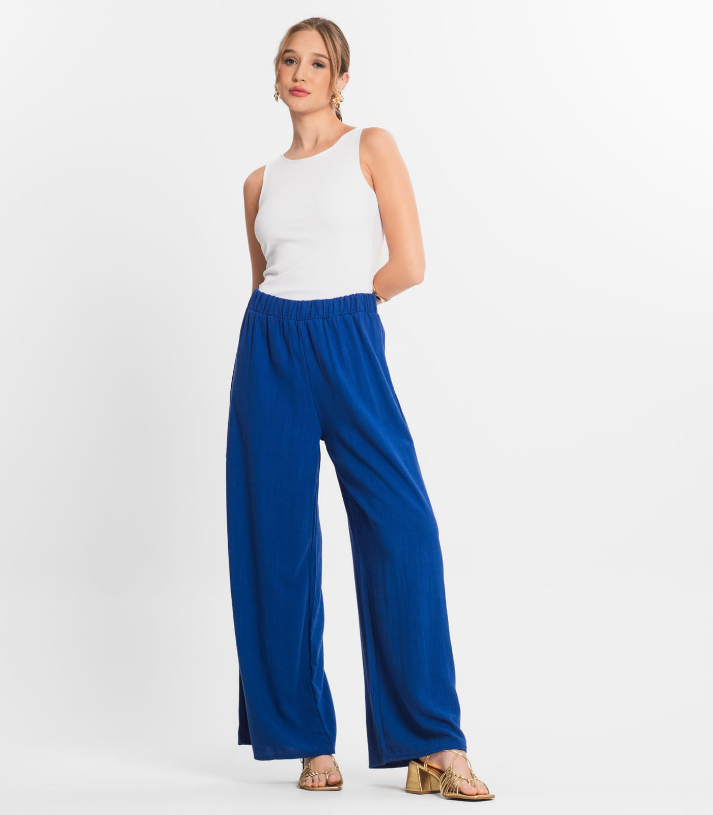 Calça Feminina Pantalona Lisa Select Azul Gg