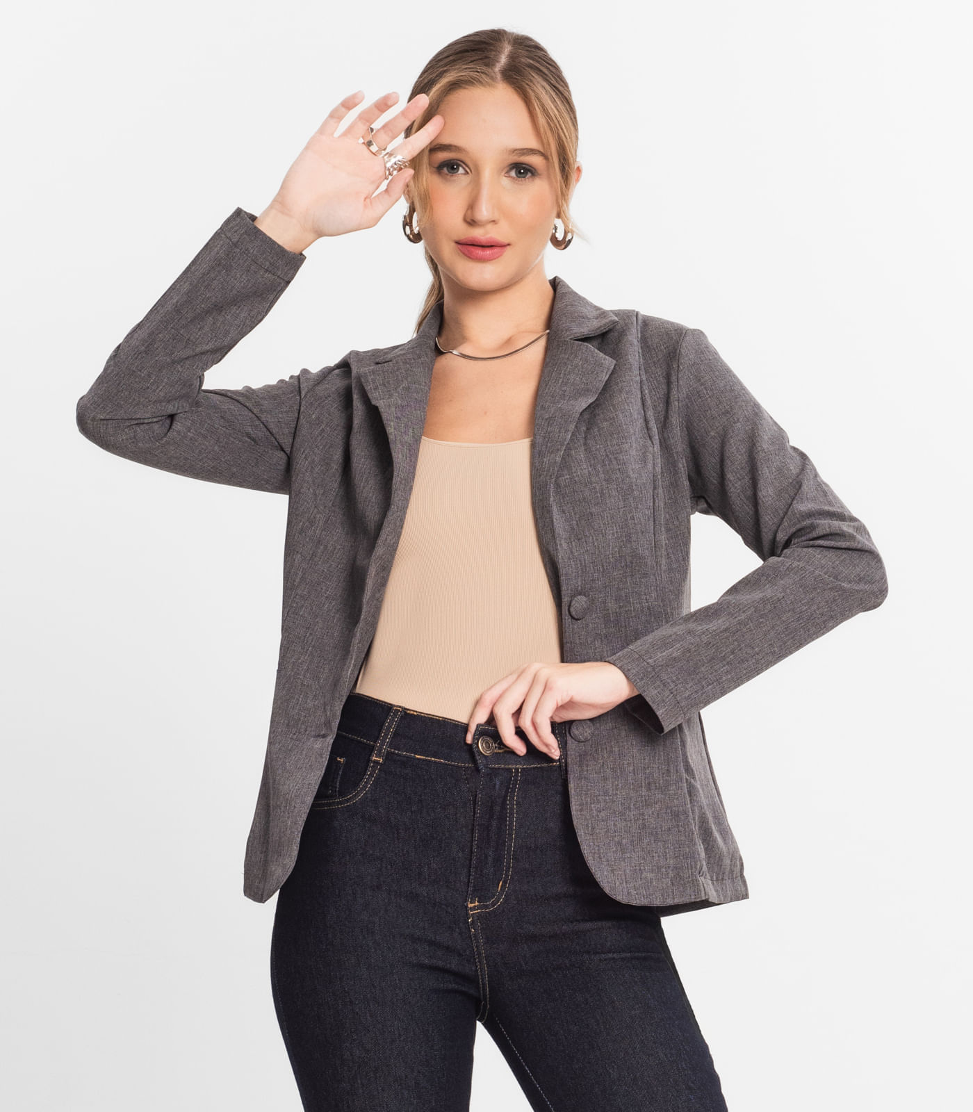 Blazer Feminino De Alfaiataria Misso Cinza P