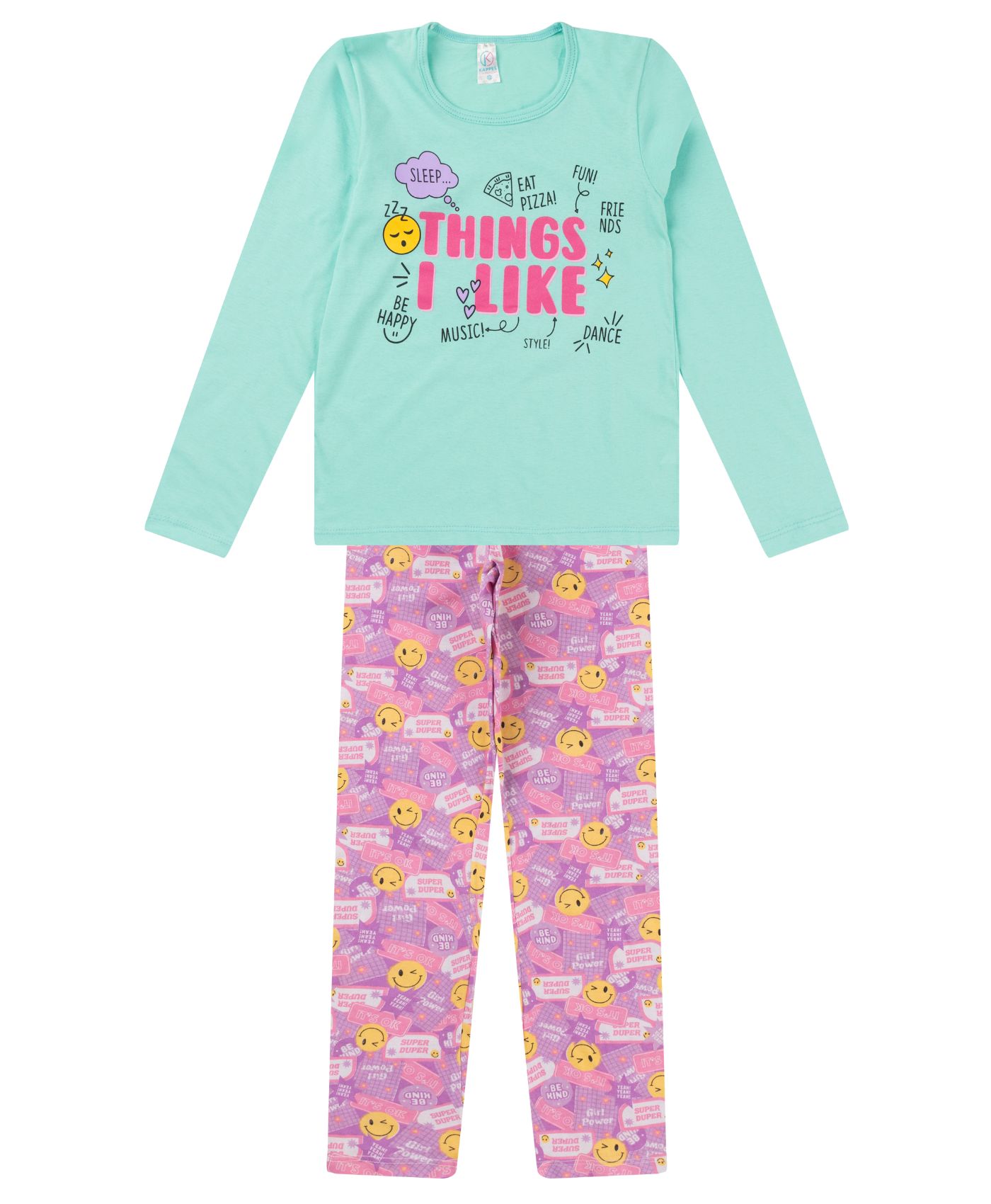 Pijama Infantil Menina Manga Longa Kappes Verde 14