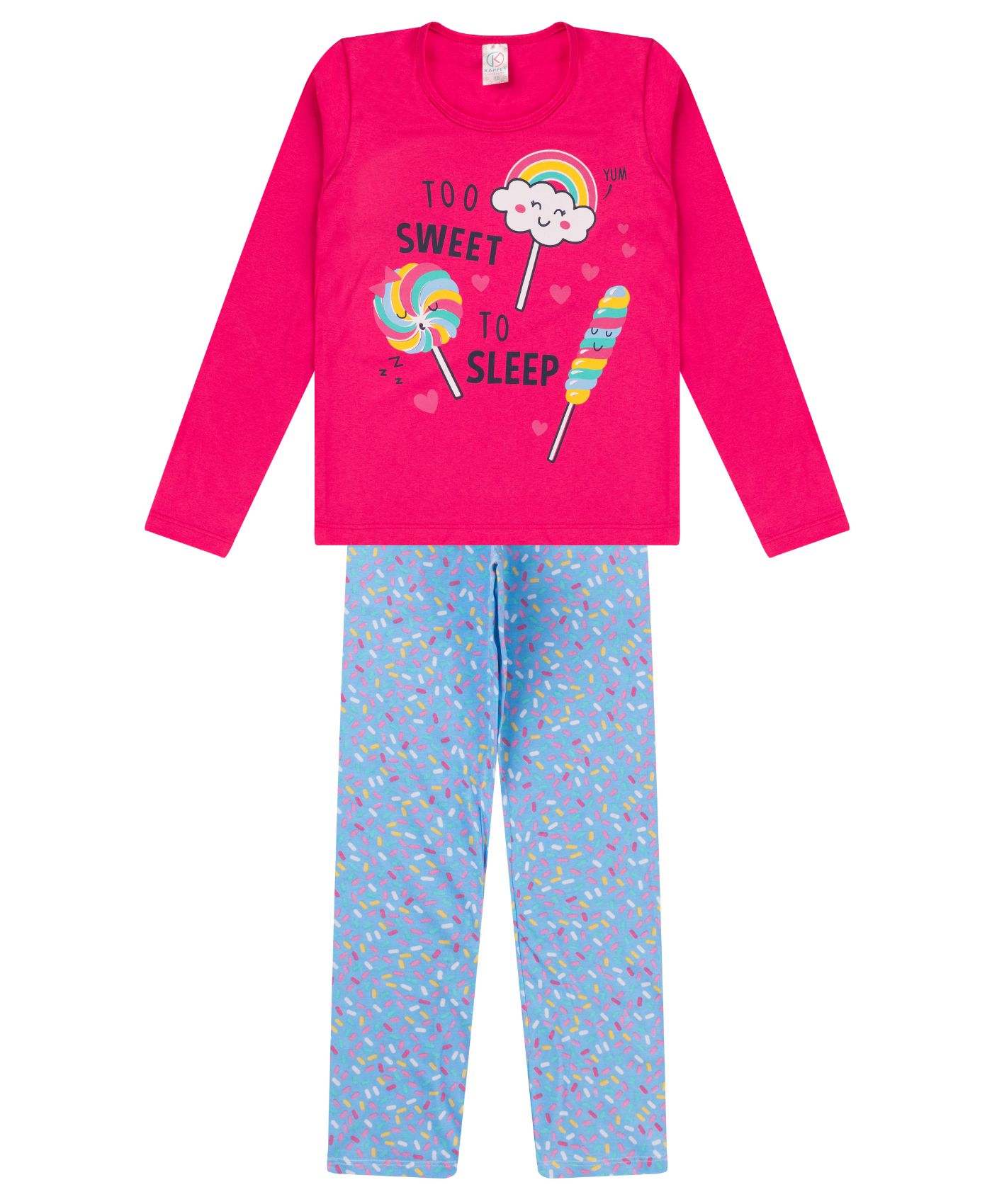 Pijama Infantil Menina Manga Longa Kappes Rosa 10