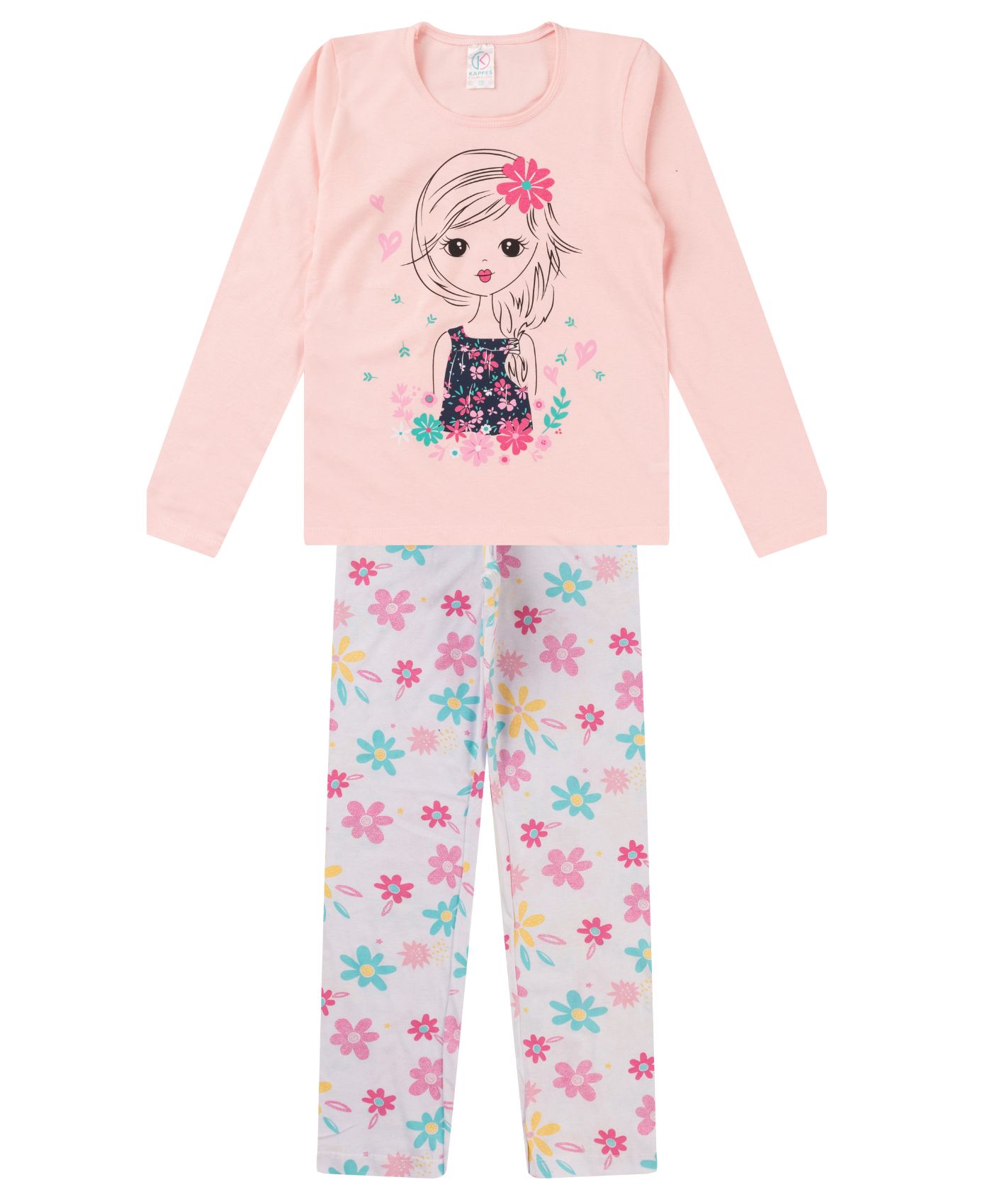 Pijama Infantil Menina Manga Longa Kappes Rosa 10