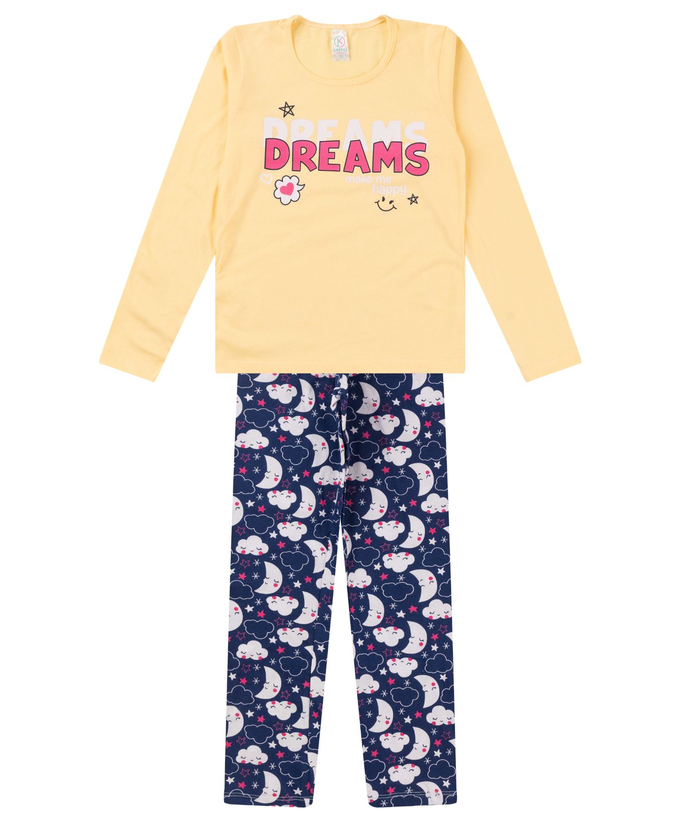 Pijama Infantil Menina Manga Longa Kappes Amarelo 12