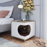 Mesa De Cabeceira Nicho Para Pets Com Almofada Em Corino Completa Móveis Oak/branco