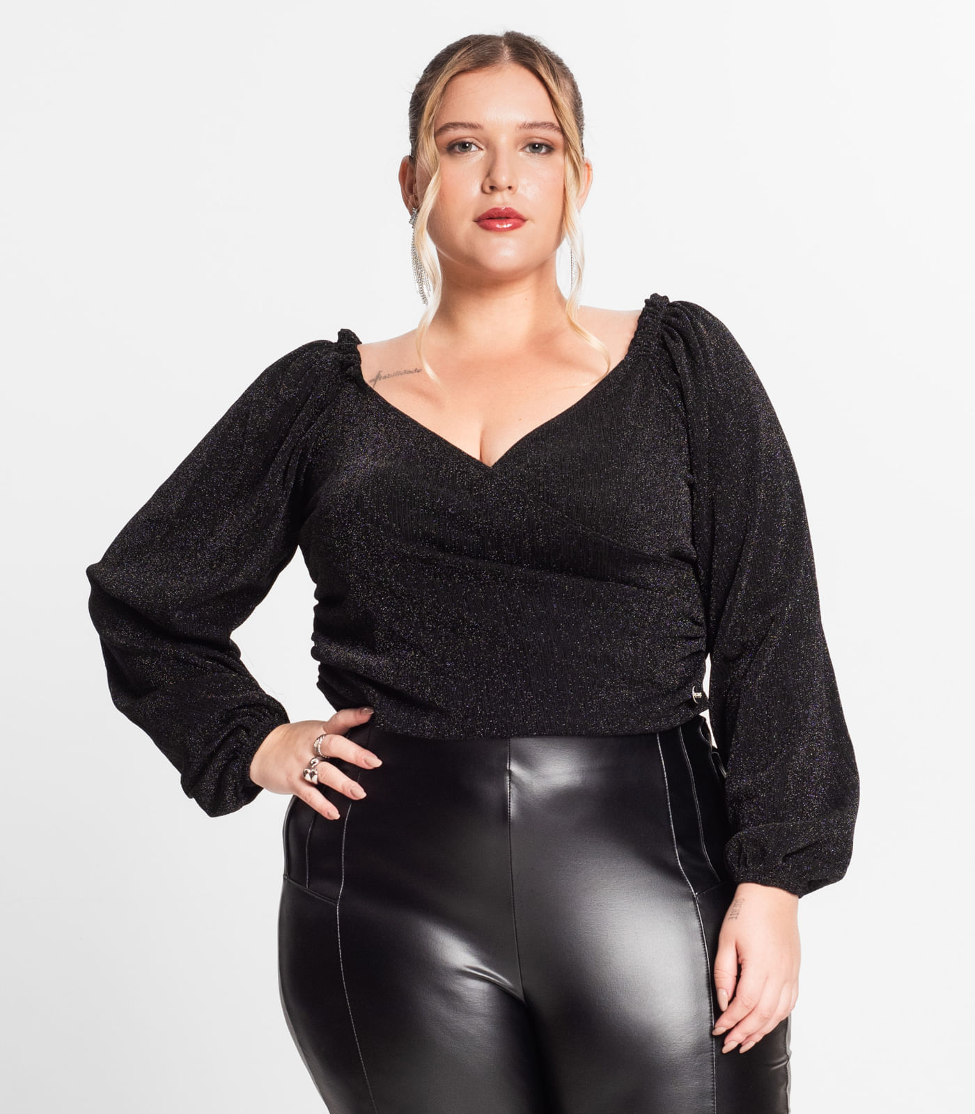 Blusa Manga Longa Feminina Plus Size Secret Glam Preto Plus G1