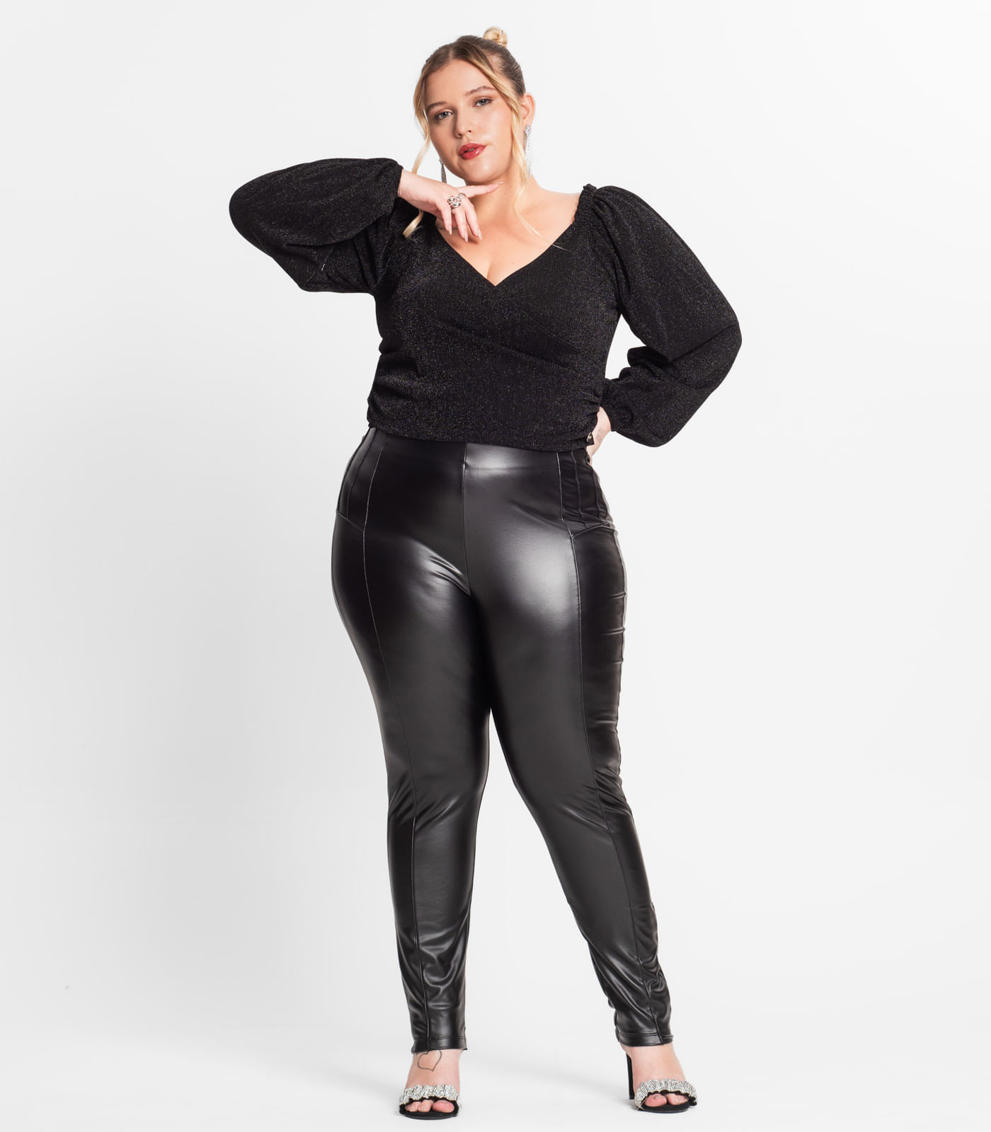 Legging Feminina Cirrê Plus Size Secret Glam Preto Plus G2