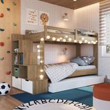 Treliche Infantil Com Cama Auxiliar 3 Colchões Aveiro Oak/branco