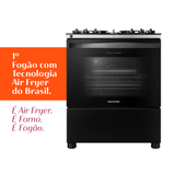 Fogão Brastemp 5 Bocas Preto Com Mesa De Vidro, Função Air Fryer E Turbo Chama - Bfs5lae 220v