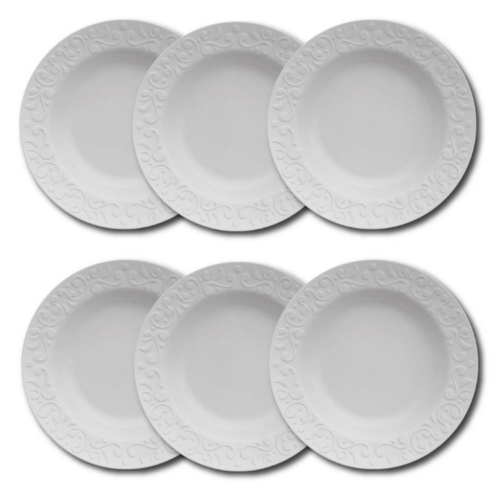 Conjunto De Pratos Fundos Germer Tassel Em Porcelana 6 Peças