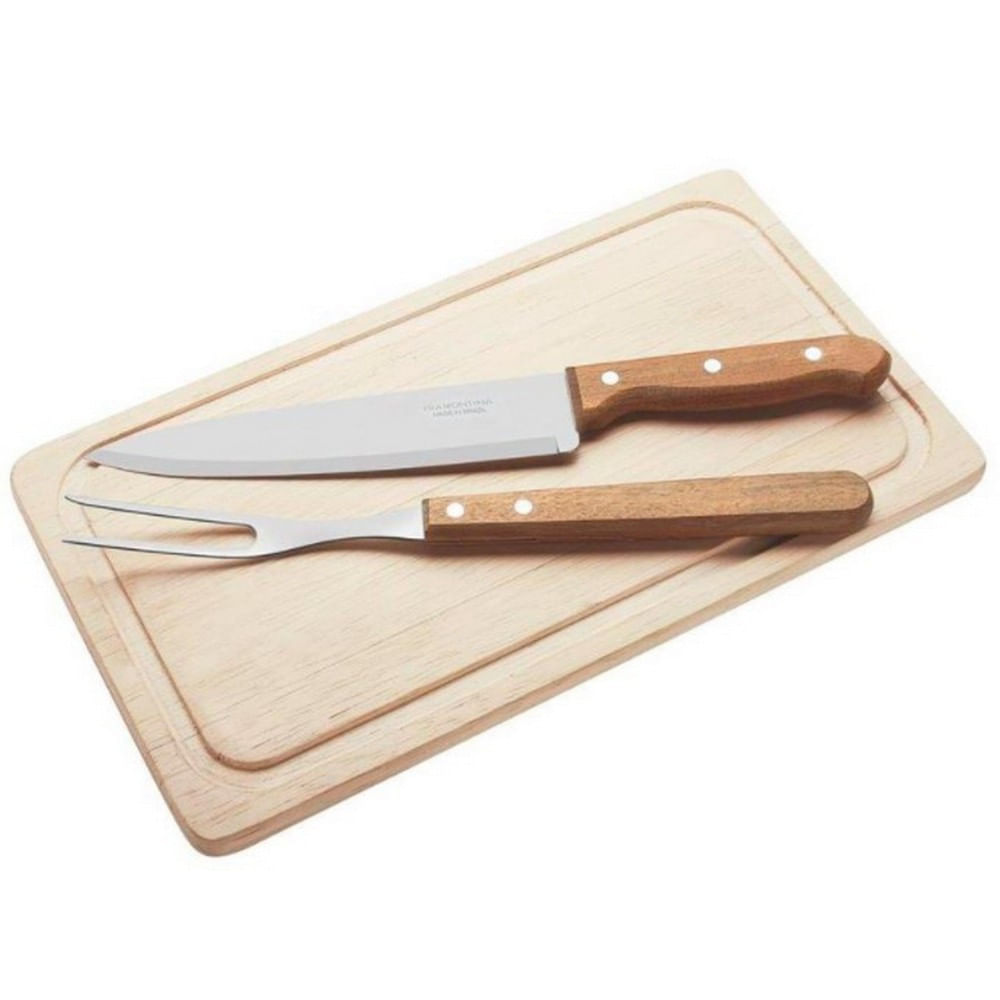 Conjunto Para Churrasco Tramontina Dynamic Em Aço Inox E Madeira 3 Peças