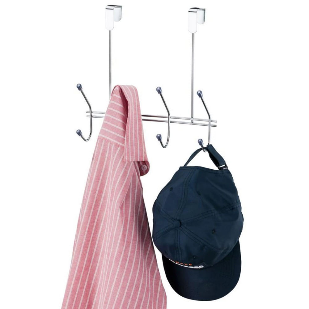 Cabideiro De Porta Social Em Aço Cromado Utimil Com 4 Ganchos 28 Cm