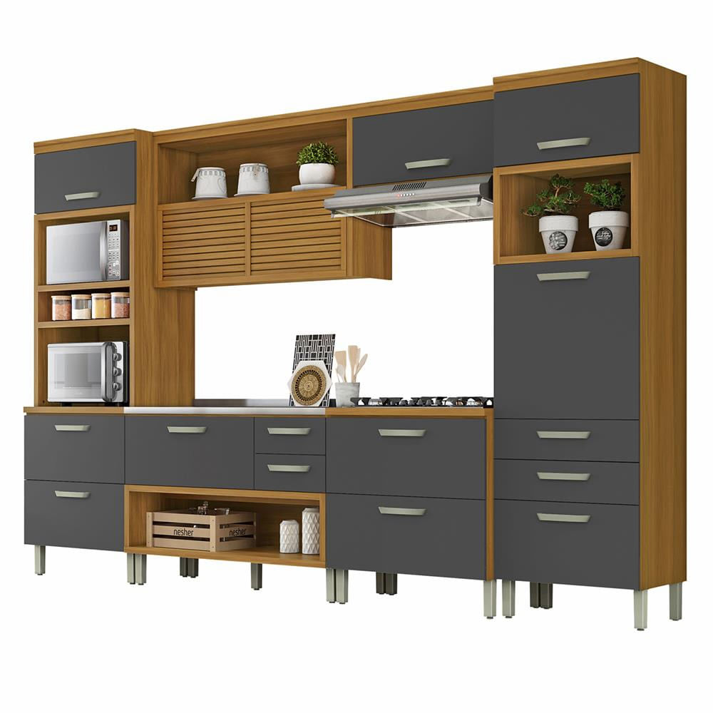 Cozinha Completa Em Mdf Nesher Princesa Com 8 Portas 7 Gavetas E 17 Prateleiras  334cm