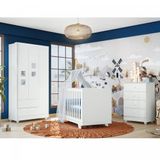 Quarto de Bebê 100% MDF Berço Minicama com Colchão, Cômoda e Guarda Roupa 3 Portas Life Branco