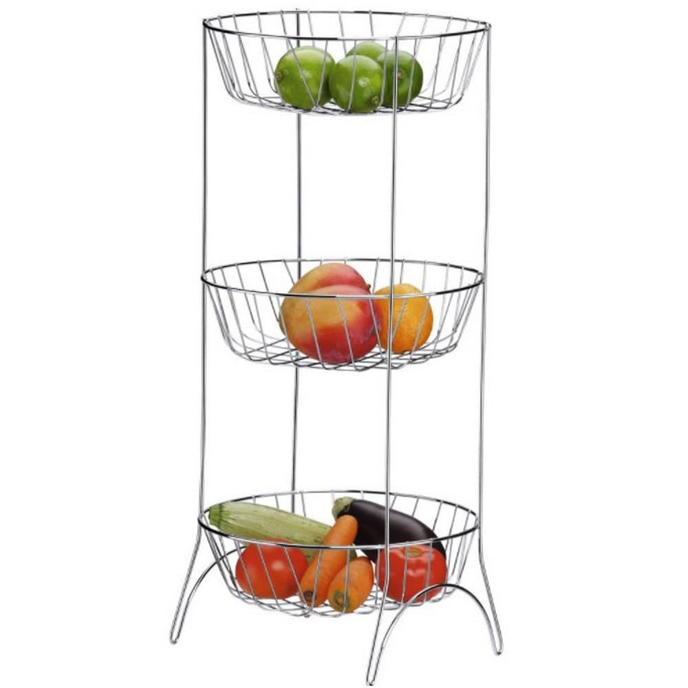 Fruteira 3 Andares Utimil Redonda Em Aço Cromado 66 Cm