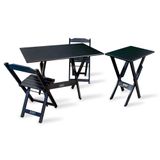 CONJUNTO DE MESA DOBRÁVEL MADEIRA 110X70 COM 2 CADEIRAS E MESA AUXILIAR PRETA - TARIMATÃ