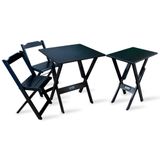 CONJUNTO DE MESA DOBRÁVEL MADEIRA 70X70 COM 2 CADEIRAS E MESA AUXILIAR PRETA - TARIMATÃ