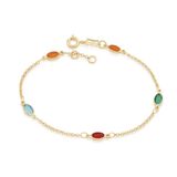 Pulseira Folheada Elo Português Cristais Colorido