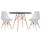 Mesa Redonda 100 Cm Preto + 2 Cadeiras Cinza Claro