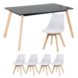 Mesa De Jantar Retangular Preto + 4 Cadeiras Mesa Preto Branco