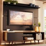 Rack Madesa Dubai e Painel para TV até 65 Polegadas com Pés - Rustic/Preto 7KD8