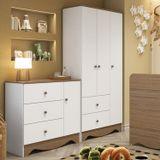 Quarto De Bebê Com Guarda Roupa 3 Portas E Cômoda 3 Gavetas Pirueta Branco Brilho/carvalho