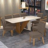 Kit De Jantar 200cm 08 Cadeiras Off White/nature/marrom
