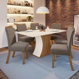 Kit De Jantar 160cm 06 Cadeiras Off White/nature/marrom