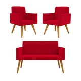 Kit Namoradeira + 02 Poltronas Decorativas Nina Vermelha