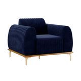 Poltrona Decorativa Sala De Estar Base De Madeira Euro Veludo Azul Marinho