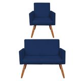 Kit Poltrona/namoradeira Veludo Azul Marinho Pés Palito