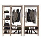 Arara Dupla Closet Com Cabideiros De Madeira Pinus