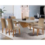 Mesa Aster 180 Tampo Em Mdf Canto Reto Com 6 Cadeiras Lunara Moderna Turim / Off White / Imbuia