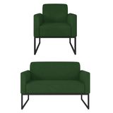 Kit Namoradeira E 1 Poltrona Preta Suede Verde